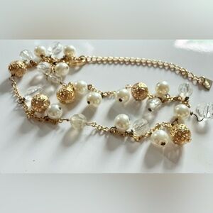 👑 Cookie Lee Faux Pearl Faceted Beads Gold Tone Necklace